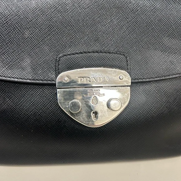 Prada Black Saffiano Lux Sound Lock Bag